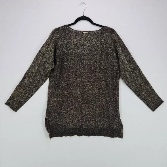 Michael Kors Top Pullover Sweater Medium Shimmer Gold Black Metallic Long Sleeve - Picture 2 of 11